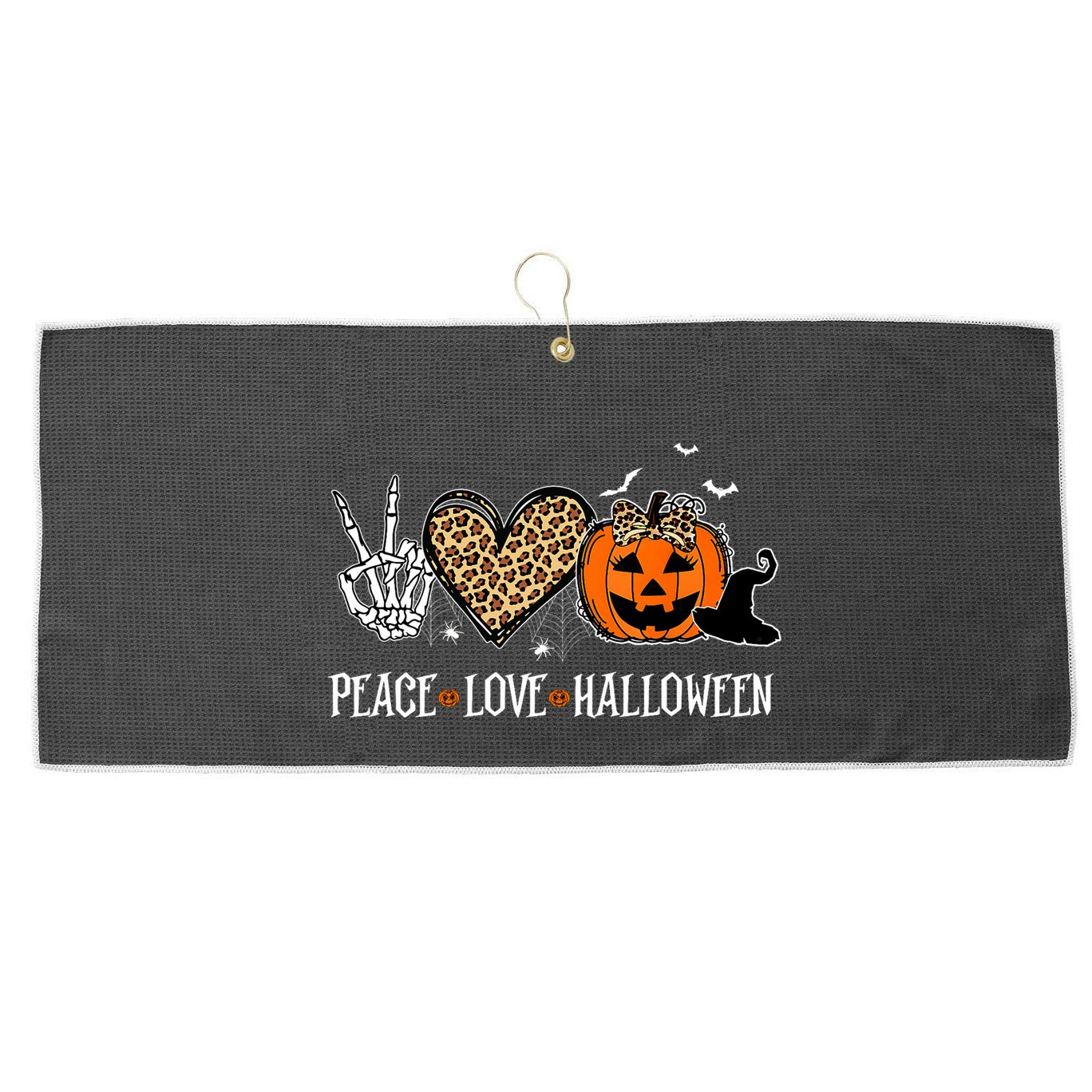 Peace Love Halloween Happy Halloween Pumpkin Leopard Heart Large Microfiber Waffle Golf Towel