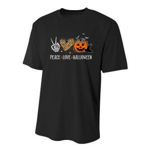 Peace Love Halloween Happy Halloween Pumpkin Leopard Heart Youth Performance Sprint T-Shirt