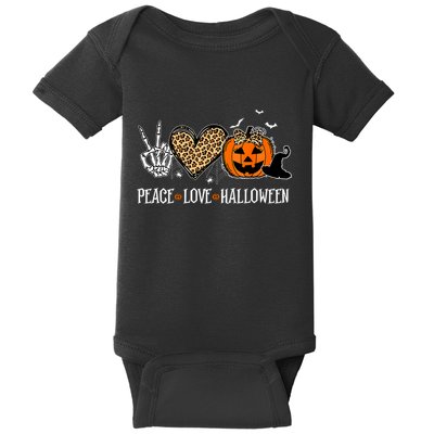 Peace Love Halloween Happy Halloween Pumpkin Leopard Heart Baby Bodysuit