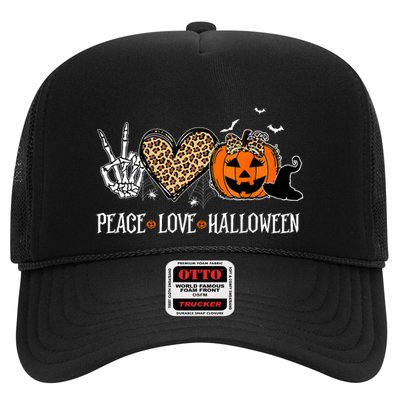 Peace Love Halloween Happy Halloween Pumpkin Leopard Heart Trucker Hat