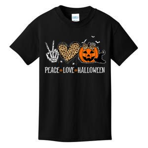 Peace Love Halloween Happy Halloween Pumpkin Leopard Heart Kids T-Shirt