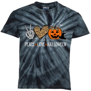 Peace Love Halloween Happy Halloween Pumpkin Leopard Heart Kids Tie-Dye T-Shirt