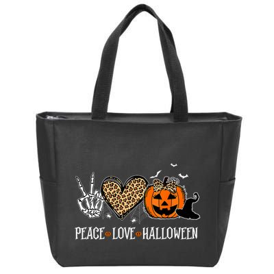 Peace Love Halloween Happy Halloween Pumpkin Leopard Heart Zip Tote Bag