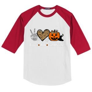 Peace Love Halloween Happy Halloween Pumpkin Leopard Heart Kids Colorblock Raglan Jersey