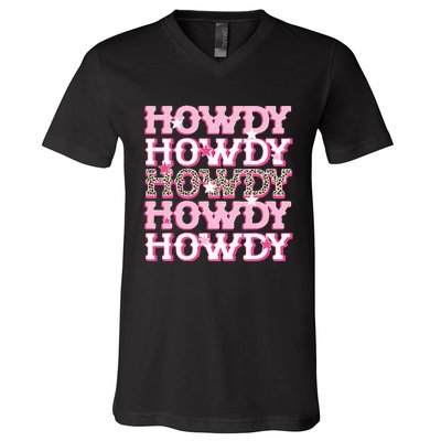 Pink Leopard Howdy Bride Western Country Southern Cowgirl V-Neck T-Shirt