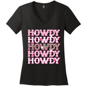 Pink Leopard Howdy Bride Western Country Southern Cowgirl Women's V-Neck T-Shirt