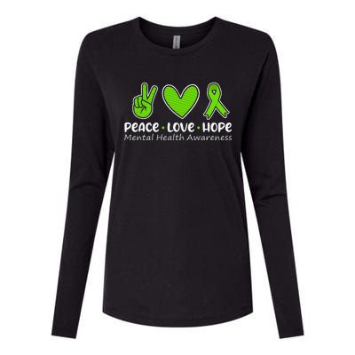 Peace Love Hope Mental Health Awareness Green Ribbon Womens Cotton Relaxed Long Sleeve T-Shirt