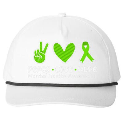 Peace Love Hope Mental Health Awareness Green Ribbon Snapback Five-Panel Rope Hat