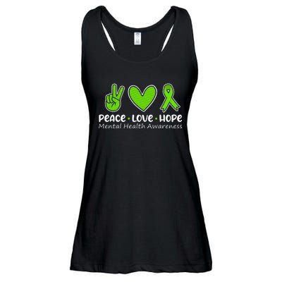 Peace Love Hope Mental Health Awareness Green Ribbon Ladies Essential Flowy Tank