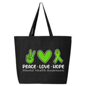 Peace Love Hope Mental Health Awareness Green Ribbon 25L Jumbo Tote