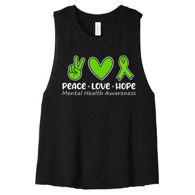 Peace Love Hope Mental Health Awareness Green Ribbon Women's Racerback Cropped Tank