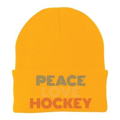 Peace Love Hockey Retro 70s Vintage Look Gift Knit Cap Winter Beanie