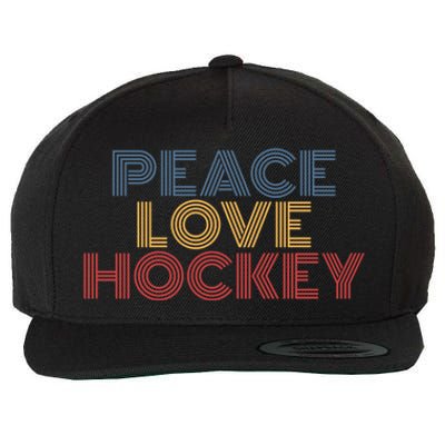 Peace Love Hockey Retro 70s Vintage Look Gift Wool Snapback Cap