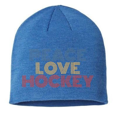 Peace Love Hockey Retro 70s Vintage Look Gift Sustainable Beanie