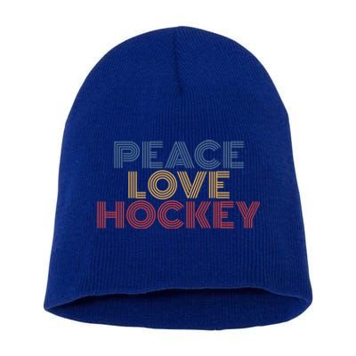 Peace Love Hockey Retro 70s Vintage Look Gift Short Acrylic Beanie