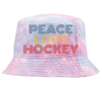 Peace Love Hockey Retro 70s Vintage Look Gift Tie-Dyed Bucket Hat