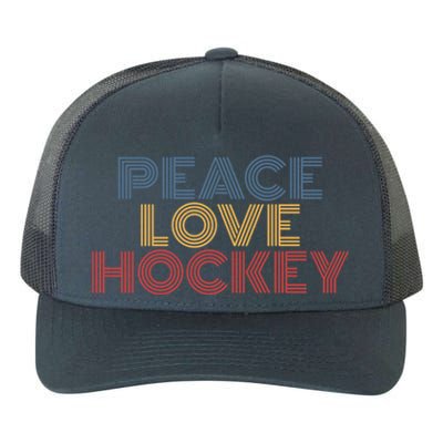 Peace Love Hockey Retro 70s Vintage Look Gift Yupoong Adult 5-Panel Trucker Hat