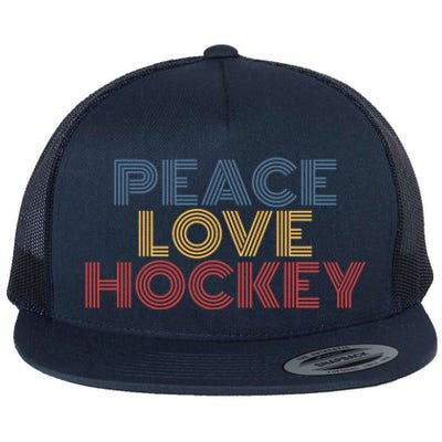 Peace Love Hockey Retro 70s Vintage Look Gift Flat Bill Trucker Hat