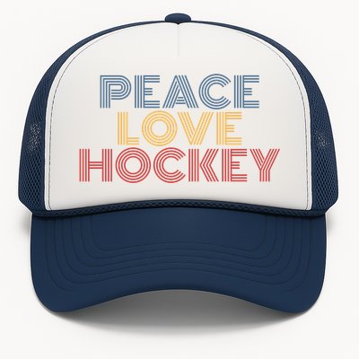 Peace Love Hockey Retro 70s Vintage Look Gift Trucker Hat