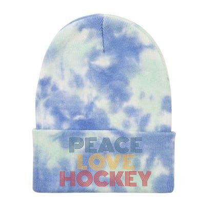 Peace Love Hockey Retro 70s Vintage Look Gift Tie Dye 12in Knit Beanie