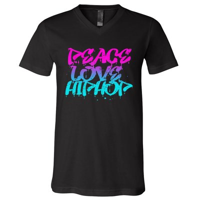 Peace Love Hip Hop Graffiti Retro Rap Music V-Neck T-Shirt