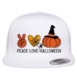 Peace Love Halloween Flat Bill Trucker Hat