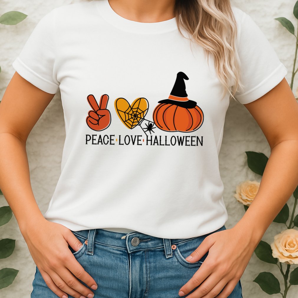 Peace Love Halloween Womens T-Shirt