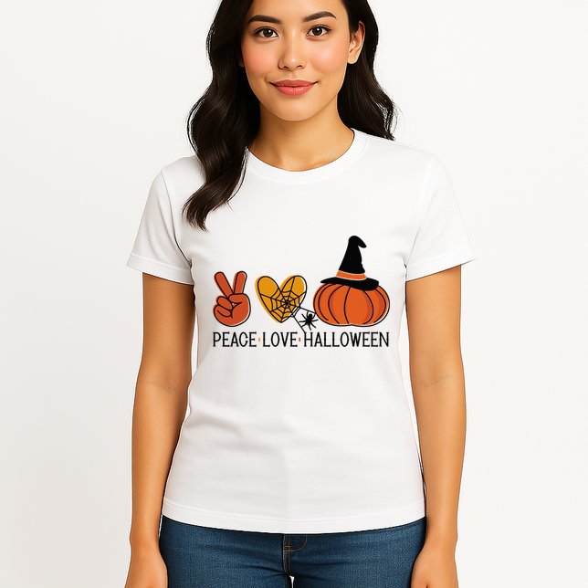 Peace Love Halloween Womens T-Shirt