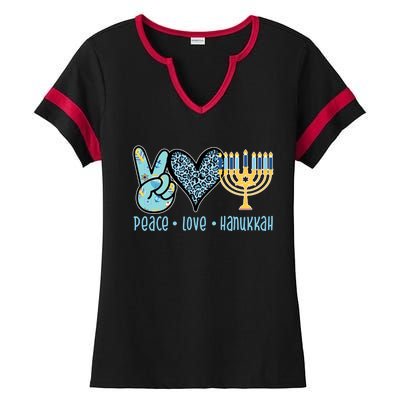 Peace Love Hanukkah Cute Gift Ladies Halftime Notch Neck Tee