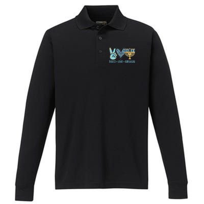 Peace Love Hanukkah Cute Gift Performance Long Sleeve Polo