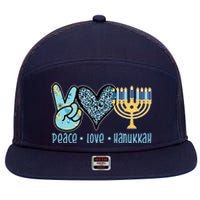 Peace Love Hanukkah Cute Gift 7 Panel Mesh Trucker Snapback Hat