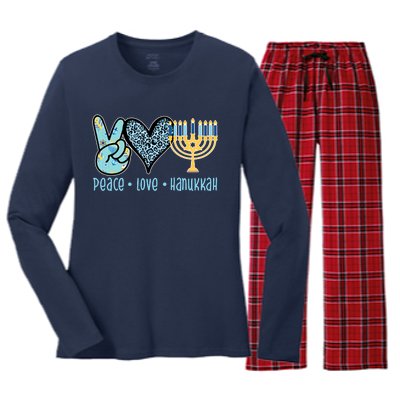 Peace Love Hanukkah Cute Gift Women's Long Sleeve Flannel Pajama Set 