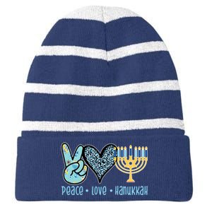 Peace Love Hanukkah Cute Gift Striped Beanie with Solid Band