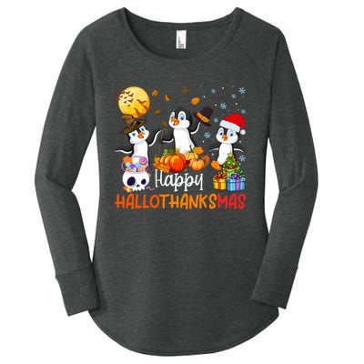 Penguin Lover Halloween Merry Christmas Happy Hallothanksmas Women's Perfect Tri Tunic Long Sleeve Shirt