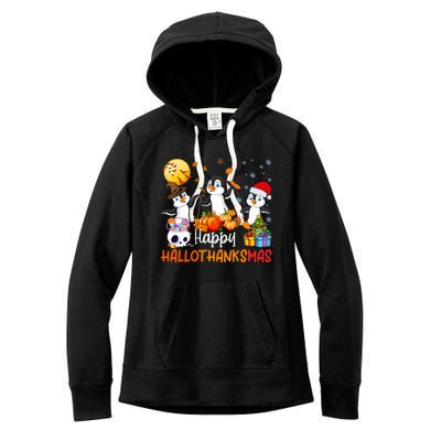 Penguin Lover Halloween Merry Christmas Happy Hallothanksmas Women's Fleece Hoodie