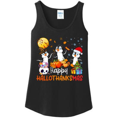 Penguin Lover Halloween Merry Christmas Happy Hallothanksmas Ladies Essential Tank