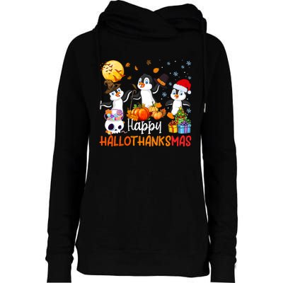 Penguin Lover Halloween Merry Christmas Happy Hallothanksmas Womens Funnel Neck Pullover Hood