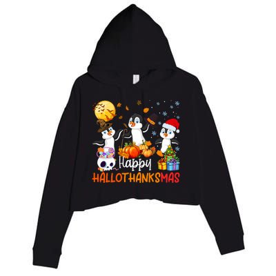 Penguin Lover Halloween Merry Christmas Happy Hallothanksmas Crop Fleece Hoodie