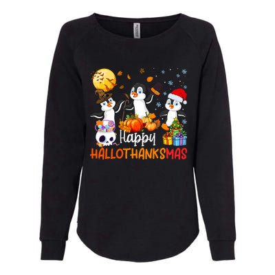 Penguin Lover Halloween Merry Christmas Happy Hallothanksmas Womens California Wash Sweatshirt