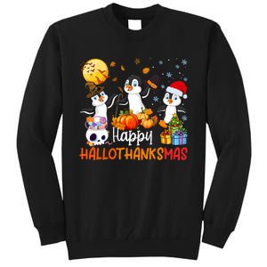 Penguin Lover Halloween Merry Christmas Happy Hallothanksmas Tall Sweatshirt