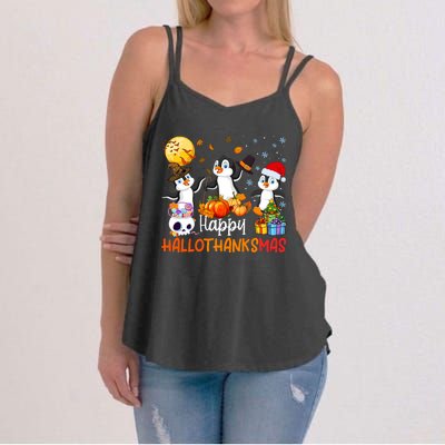 Penguin Lover Halloween Merry Christmas Happy Hallothanksmas Women's Strappy Tank