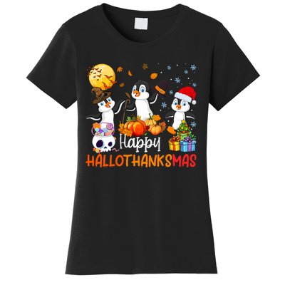 Penguin Lover Halloween Merry Christmas Happy Hallothanksmas Women's T-Shirt