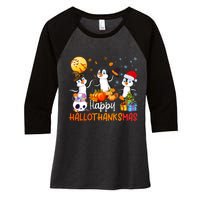 Penguin Lover Halloween Merry Christmas Happy Hallothanksmas Women's Tri-Blend 3/4-Sleeve Raglan Shirt