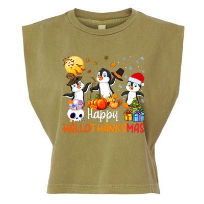 Penguin Lover Halloween Merry Christmas Happy Hallothanksmas Garment-Dyed Women's Muscle Tee