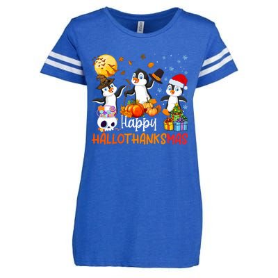 Penguin Lover Halloween Merry Christmas Happy Hallothanksmas Enza Ladies Jersey Football T-Shirt