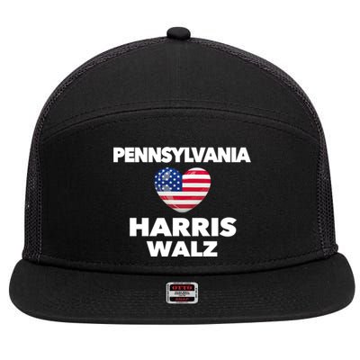 Pennsylvania Loves Harris Walz America Usa Election Pa Gift 7 Panel Mesh Trucker Snapback Hat