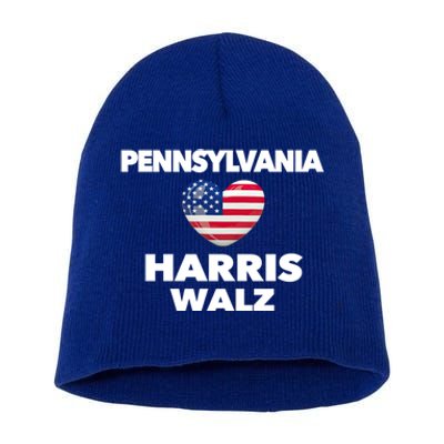 Pennsylvania Loves Harris Walz America Usa Election Pa Gift Short Acrylic Beanie