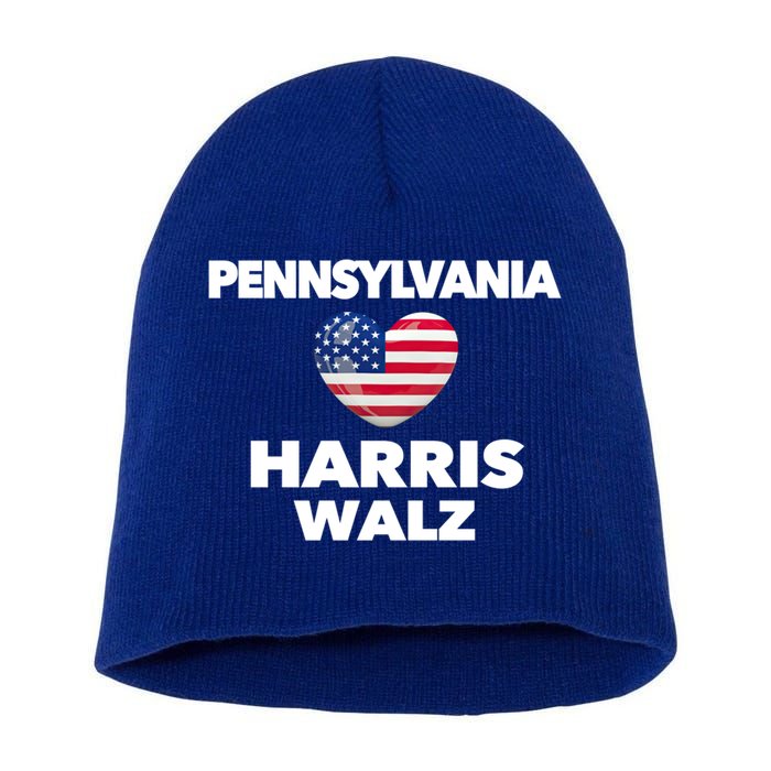 Pennsylvania Loves Harris Walz America Usa Election Pa Gift Short Acrylic Beanie