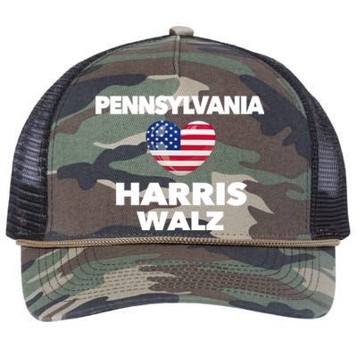 Pennsylvania Loves Harris Walz America Usa Election Pa Gift Retro Rope Trucker Hat Cap