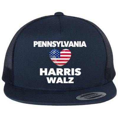 Pennsylvania Loves Harris Walz America Usa Election Pa Gift Flat Bill Trucker Hat